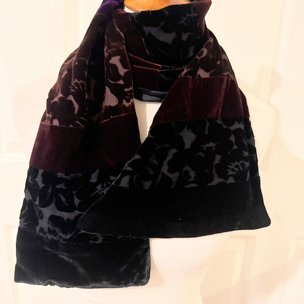 Burnout Velvet Scarf Jewel Tone Floral Boho Gothic Whimsigoth Grunge Lagenlook - Picture 2 of 10